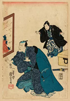 Ichikawa Danjuro VII before a screen decorated with peonies, c. 1847 / 52
