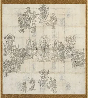 Heian Period Prints: Iconographical Sketch (Zuzo) for the Benevolent Kings Sutra Mandala