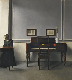 Ida in an Interior with Piano. Artist: Hammershoi, Vilhelm (1864-1916) Ida in an Interior with Piano. Artist: Hammershoi, Vilhelm (1864-1916)