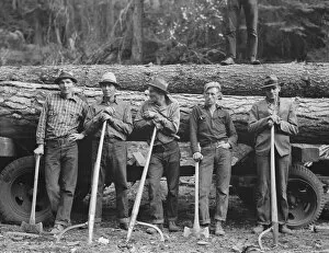 Film Transparencies Gmgpc Gallery: Five Idaho farmers, members of Ola self-help sawmill co-op... Gem County, Idaho, 1939