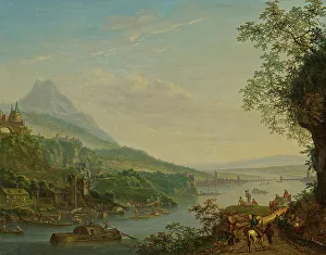 Frankfurt Prints: Ideal river landscape with a view of Frankfurt, 1729. Creator: Chalon, Louis (1687-1741)