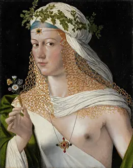 Bartolomeo Prints: Idealised Portrait of a Young Woman as Flora, c1520. Creator: Bartolommeo Veneto