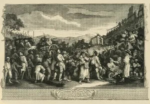 Wheelbarrow Gallery: The Idle Apprentice Executed at Tyburn. (After Hogarths Print.), 1747, (c1876)