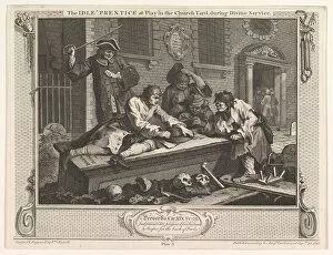 The Idle Prentice at Play in the Church Yard (Industry and Idleness, plate 3)