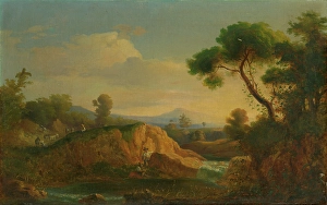 Karol Prints: Idyllic landscape with lake, 1845-1855. Creator: Unknown