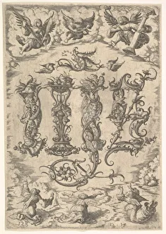 Letter H Prints: IHS Monogram surrounded by Six Angels, ca. 1485-1536. Creator: Daniel Hopfer