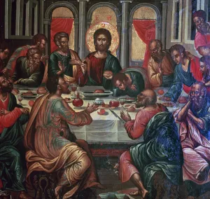 Last Supper Prints: Ikon painting of the Last Supper Artist: Michel Damaskinos