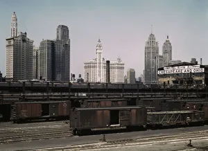 Illinois Central R. R. freight cars at the South Water Street freight terminal, Chicago, Ill, 1943. Creator: Jack Delano