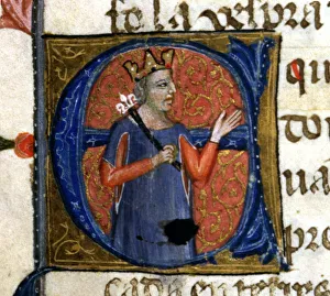 Library Of The University Gallery: An illuminated initial in a page of the Chronicle of James I or Llibre dels feyts