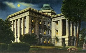 Curteich Chicago Collection: Illuminated Night View of N. C. State Capitol, Raleigh, N. C. 1942. Creator: Unknown