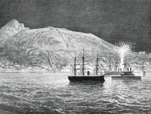 Firework Prints: Illumination of Gibraltar in honour of the Prince of Wales...1876. Creator: Unknown