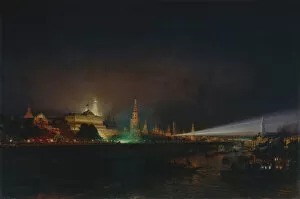 Kremlin Riverside Gallery: Illumination of the Moscow Kremlin, 1883. Artist: Bogolyubov, Alexei Petrovich (1824-1896)