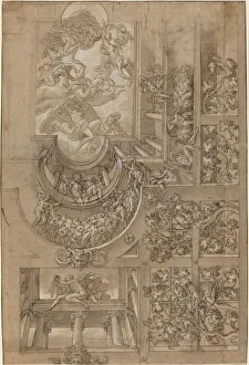 Illusion Gallery: Illusionistic Ceiling with a Grape Arbor, Figures Poised on Galleries, and a Central