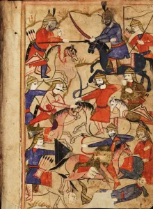 Illustration to the epic poem The Knight in the Panthers Skin by Shota Rustaveli, 17th century