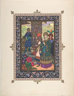 Illustration for the Fairy tale of Ivan Tsarevich, the Firebird, and the Gray Wolf, c