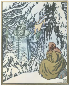 Illustration for the Fairy tale Morozko, 1932. Artist: Bilibin, Ivan Yakovlevich (1876-1942) Illustration for the Fairy tale Morozko, 1932. Artist: Bilibin, Ivan Yakovlevich (1876-1942)