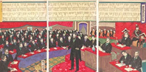 Triptych Of Polychrome Woodblock Prints Gallery: Illustration of the Imperial Diet House of Commons with a Listing of all Members, 10 / 1890