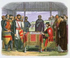 Illustration of King John signing the Magna Carta, 19th century Illustration of King John signing the Magna Carta, 19th century