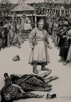 Autocrat Gallery: Illustration to the poem The Song of the Merchant Kalashnikov by M. Lermontov, 1891