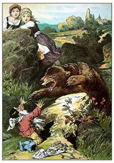Childrens Book Prints: Illustration for 'Snow-White and Rose-Red' by Brothers Grimm