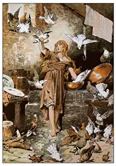 Childrens Book Prints: Illustration for 'Snow White and the Seven Dwarfs' by Brothers Grimm