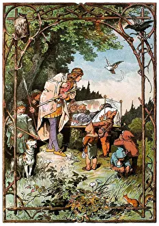Childrens Book Prints: Illustration for 'Snow White and the Seven Dwarfs' by Brothers Grimm