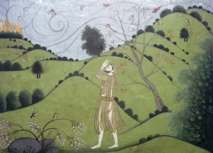 Bhagavatapurana Collection: Illustration of Sudama approaching the golden city of Khrishna