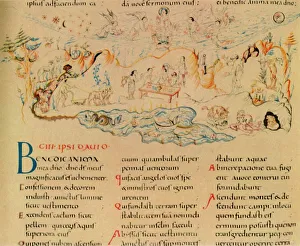 Eleventh Century Prints: Illustration and part of the text of Psalm 103, c1000-1050, (1947). Creator: Unknown