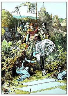 Childrens Book Prints: Illustration for 'The Three Sisters' by Brothers Grimm