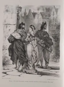 1798 1863 Prints: Illustrations for Faust: Faust seeks to allure Marguerite, 1828. Creator: Eugene Delacroix