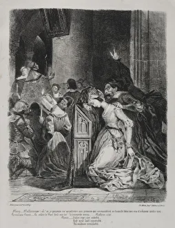1798 1863 Prints: Illustrations for Faust: Marguerite at church, 1828. Creator: Eugene Delacroix (French