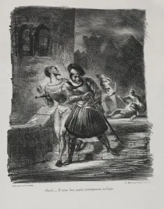1798 1863 Prints: Illustrations for Faust: Mephistopheles and Faust flee after the duel, 1828