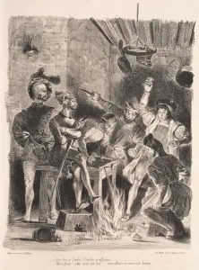 1798 1863 Prints: Illustrations for Faust: Mephistopheles in the tavern of the students, 1828