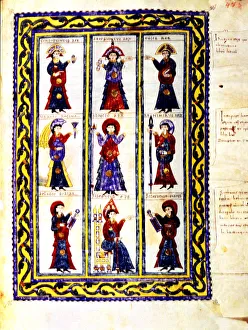 Escorial Prints: Iluminated page of the Codex Emilianense with kings Recesvinto, Knindesvinto, Egica