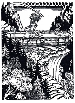 Ilya Muromets and Svyatogor, 1934. Artist: Bilibin, Ivan Yakovlevich (1876-1942) Ilya Muromets and Svyatogor, 1934. Artist: Bilibin, Ivan Yakovlevich (1876-1942)