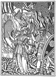 Ilya Muromets and Svyatogors wife, 1912. Artist: Bilibin, Ivan Yakovlevich (1876-1942) Ilya Muromets and Svyatogors wife, 1912. Artist: Bilibin, Ivan Yakovlevich (1876-1942)