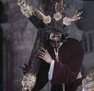 Detail of the image of Our Father Jesus of Passion during Holy Week procession in Seville