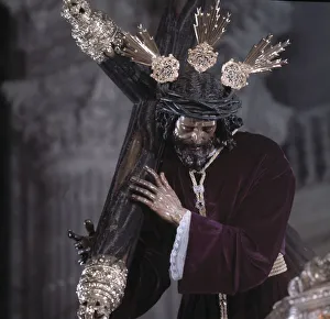 Detail of the image of Our Father Jesus of Passion during Holy Week procession in Seville Detail of the image of Our Father Jesus of Passion during Holy Week procession in Seville