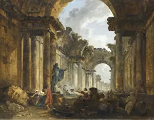 Images Dated 21st November 2017: Imaginary View of the Grand Gallery of the Louvre in Ruins, 1796