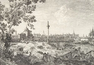 Imaginary View of Padua, with a campanile and domed church at left, a column surmounted