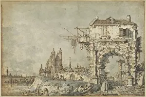 1750s Prints: An Imaginary View with a Triumphal Arch, c1755. Creator: Canaletto