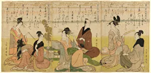 Peacock Feather Prints: The Six Immortals of Poetry, Abbreviated, c. 1795. Creator: Chokosai Eisho