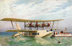 Seaplane Prints: Imperial Airways Flying Boat Scipio, 1934. Creator: C. T. Howard