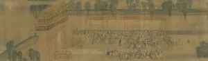 Watercolour On Silk Prints: The Imperial examination, Detail of the Handscroll Viewing the Pass List