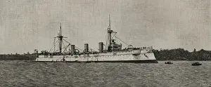 The Imperial German Navy protected cruiser SMS Kaiserin Augusta, (1892-1920), 1898. Creator: Tomas Carlos Capuz