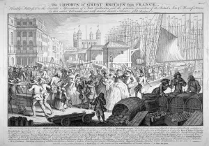 The imports of Great Britain from France, 1757. Artist: LP Boitard The imports of Great Britain from France, 1757. Artist: LP Boitard