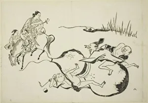 Shamisen Gallery: An Impossible Feat by Imaginary Men, no. 8 from a series of 12 prints, c. 1708
