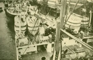 Hamburg American Line Prints: An Impressive Array of Boats Aboard the Leviathan. c1930. Creator: Unknown