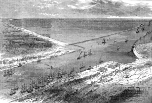 Steam Ships Prints: Improvements at the Sulina Mouth of the Danube, 1871. Creator: Unknown
