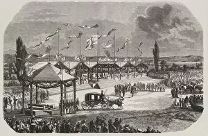 Images Dated 28th November 2011: Inauguration of the railway station in Saragossa on May 12, 1856, engraving from the time
